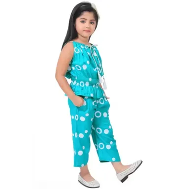 Girls Polka Dot Rayon Top & Pants Co-Ord Set for Toddlers 1-8 Years | Soft Breathable Kids Summer Outfit Casual Party Wear Matching Set thumbnail 1