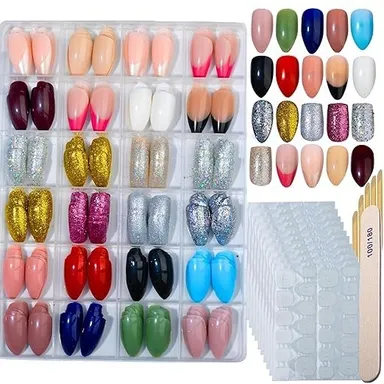 Vrutwa 24 Color Short Press On Nails Set | 576 pcs | Reusable Almond French Nails