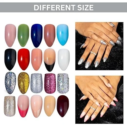 Vrutwa 24 Color Short Press On Nails Set | 576 pcs | Reusable Almond French Nails image 2