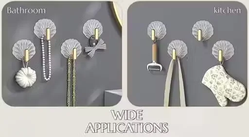 Self-Adhesive Heavy Duty Kitchen Wall Hooks | Nail-Free Sticky Hangers | Multipurpose Utility Hooks | 8-Pack | Silver Metallic image 1