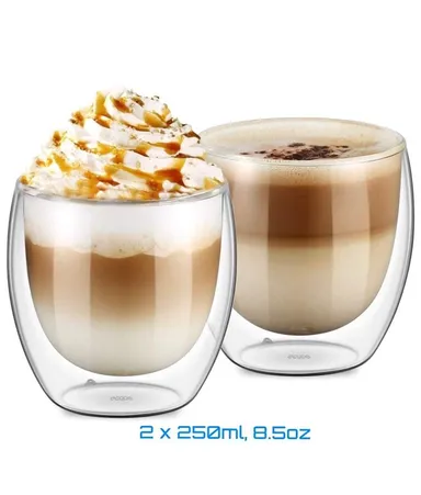 Vrutwa HITWA Double Wall Heat Resistant Insulated Drinking Glass for Juice, Milk, Tea, Cappuccino, Cocktails and Beverages Coffee Cups Mug (250ML) Pack of 1 thumbnail 3