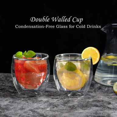 Vrutwa HITWA Double Wall Heat Resistant Insulated Drinking Glass for Juice, Milk, Tea, Cappuccino, Cocktails and Beverages Coffee Cups Mug (250ML) Pack of 1 thumbnail 4