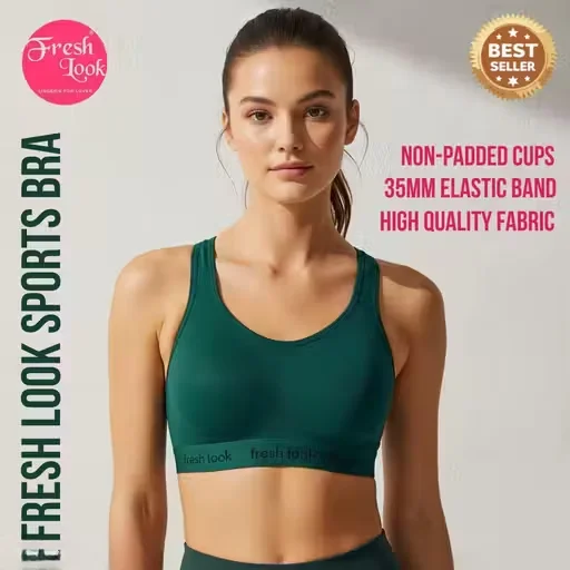 Women's Sports Bra Combo | Non-Padded |Comfortable | Stylish | Gym | Yoga & Running Pack of 2| Green & Black | 28 B image 2