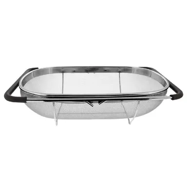 Vrutwa Over The Sink Colander Strainer Basket Stainless Steel | Expandable Fine Mesh Strainer for Kitchen Sink | Rubber Grip | Large |Pasta & Vegetable Strainer thumbnail 0