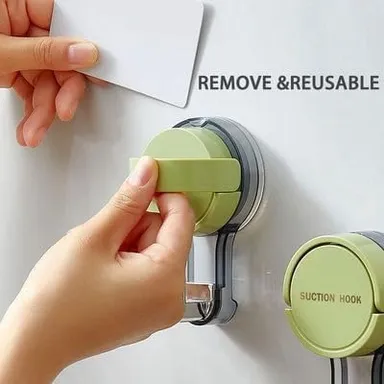 Vrutwa Suction Cup Hook Reusable Vacuum Hooks | Wall Clips for Bathroom Kitchen Clothes Towel Hanging Multicolor | Pack of 2 thumbnail 2