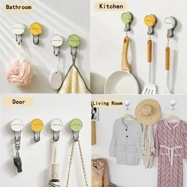 Vrutwa Suction Cup Hook Reusable Vacuum Hooks | Wall Clips for Bathroom Kitchen Clothes Towel Hanging Multicolor | Pack of 2 thumbnail 4