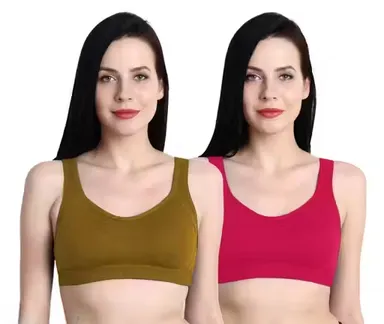 Women’s Seamless Sports Bra  Non Padded| Wire-Free| Cotton Blend| Lycra Stretch | Pack of 2| Pink | Best for Gym| Yoga| Running & Daily Wear thumbnail 0