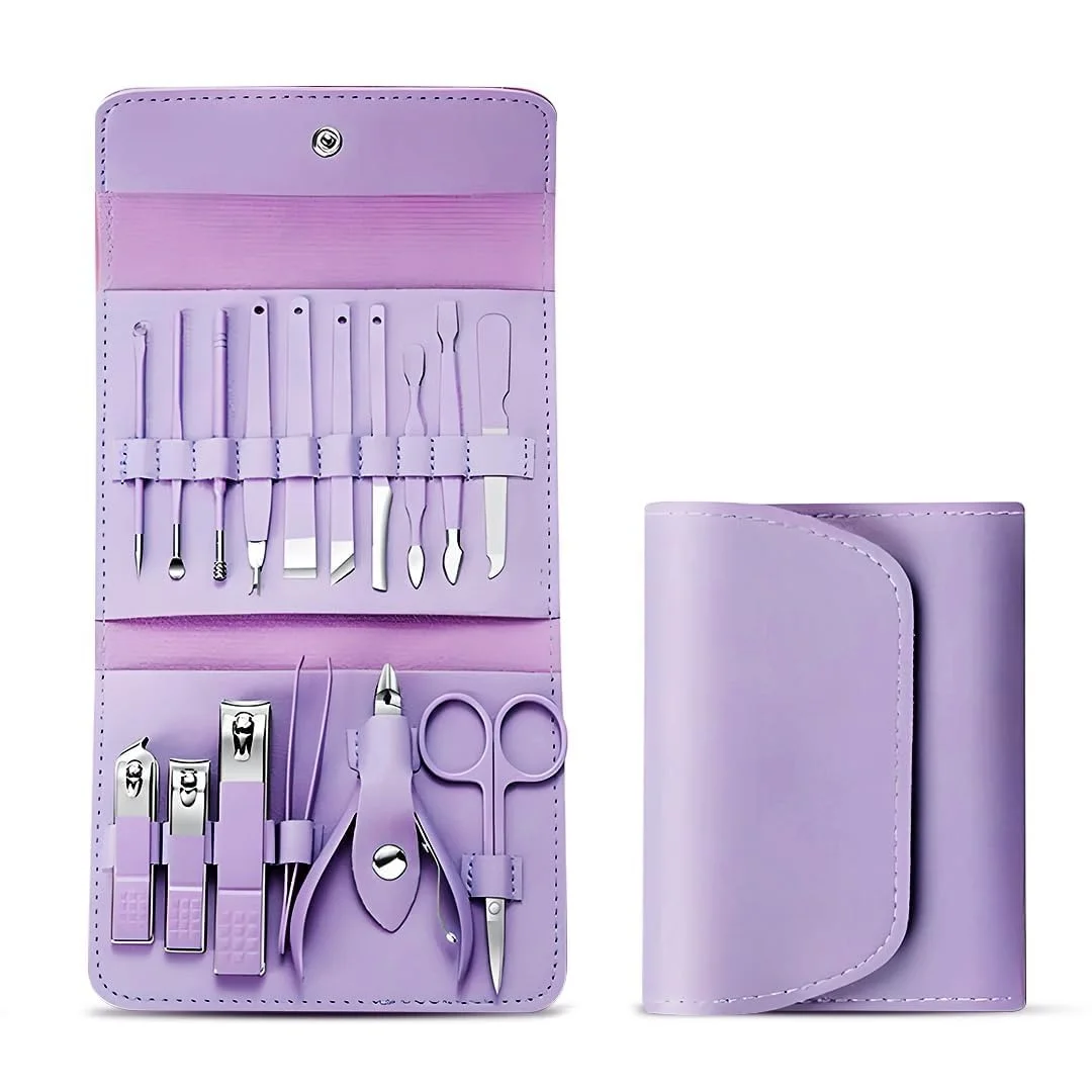 Vrutwa 16 Piece Manicure Set | Stainless Steel Nail Clippers Grooming Kit with Case Tweezers Scissors Ear Spoon image 1