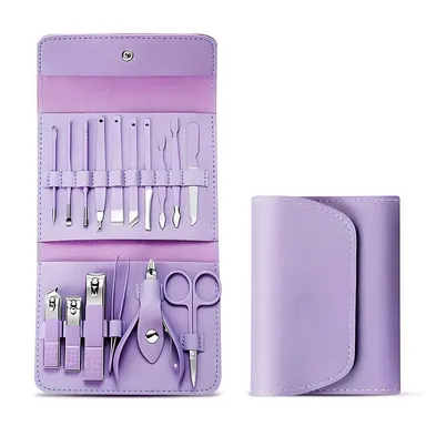 Vrutwa 16 Piece Manicure Set | Stainless Steel Nail Clippers Grooming Kit with Case Tweezers Scissors Ear Spoon
