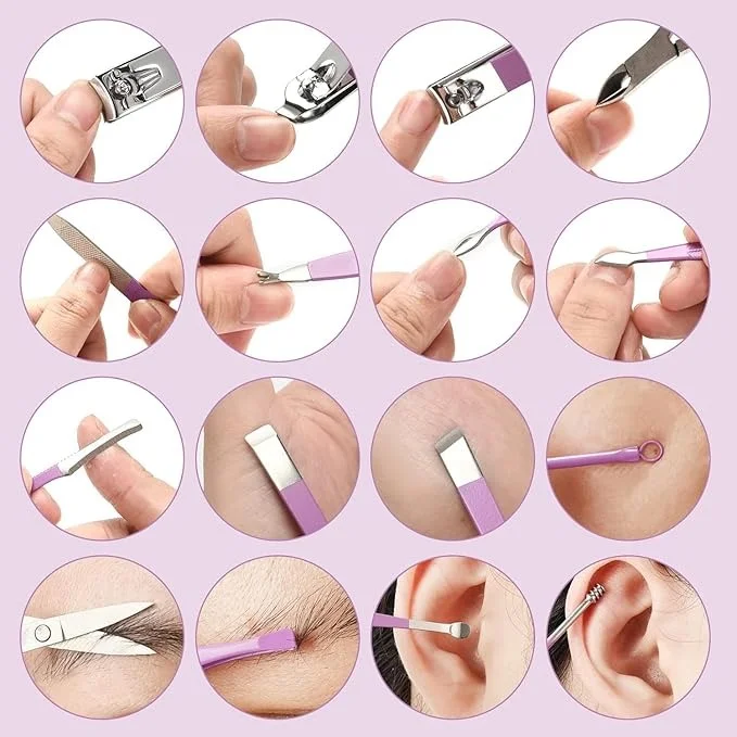 Vrutwa 16 Piece Manicure Set | Stainless Steel Nail Clippers Grooming Kit with Case Tweezers Scissors Ear Spoon image 4