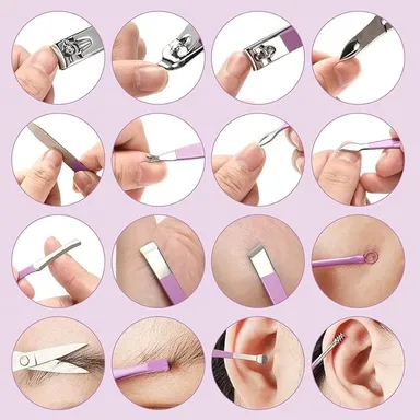 Vrutwa 16 Piece Manicure Set | Stainless Steel Nail Clippers Grooming Kit with Case Tweezers Scissors Ear Spoon thumbnail 3