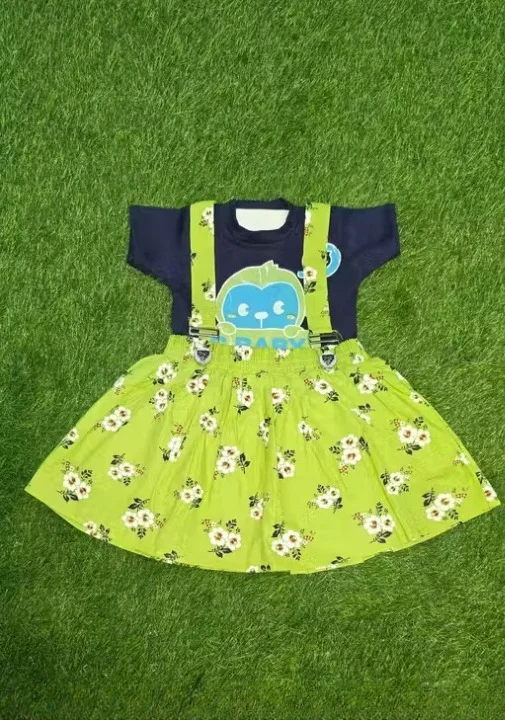 Girls Green Floral Suspender Skirt Set | Cotton Outfit 6–12 Months | Party Wear image 1