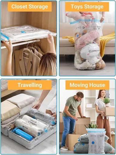 Vrutwa Reusable Ziplock Vacuum Storage Bags for Clothes | Space Saver Pack of 5 with Hand Pump thumbnail 5