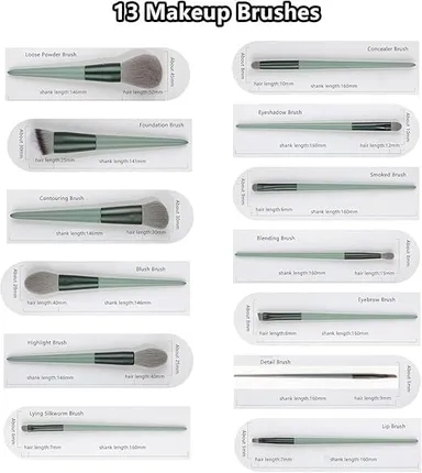 Vrutwa 13 Pcs Makeup Brushes Set | Foundation | Powder | Concealer | Eyeshadow | Blush | Highlighter | Eyebrow | Multicolor thumbnail 3