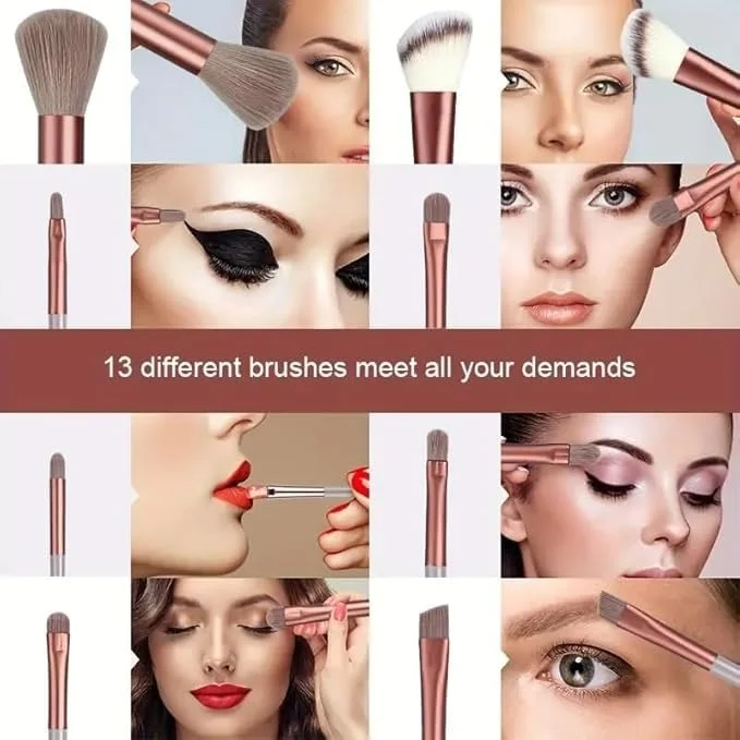Vrutwa 13 Pcs Makeup Brushes Set | Foundation | Powder | Concealer | Eyeshadow | Blush | Highlighter | Eyebrow | Multicolor image 3