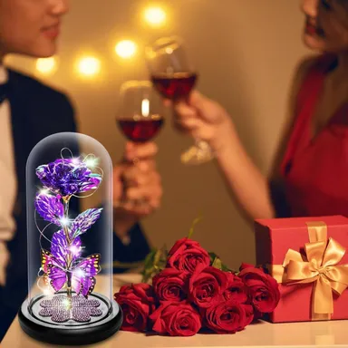 Vrutwa Galaxy Glass Rose with LED Light |Butterfly |  Romantic Gift thumbnail 2