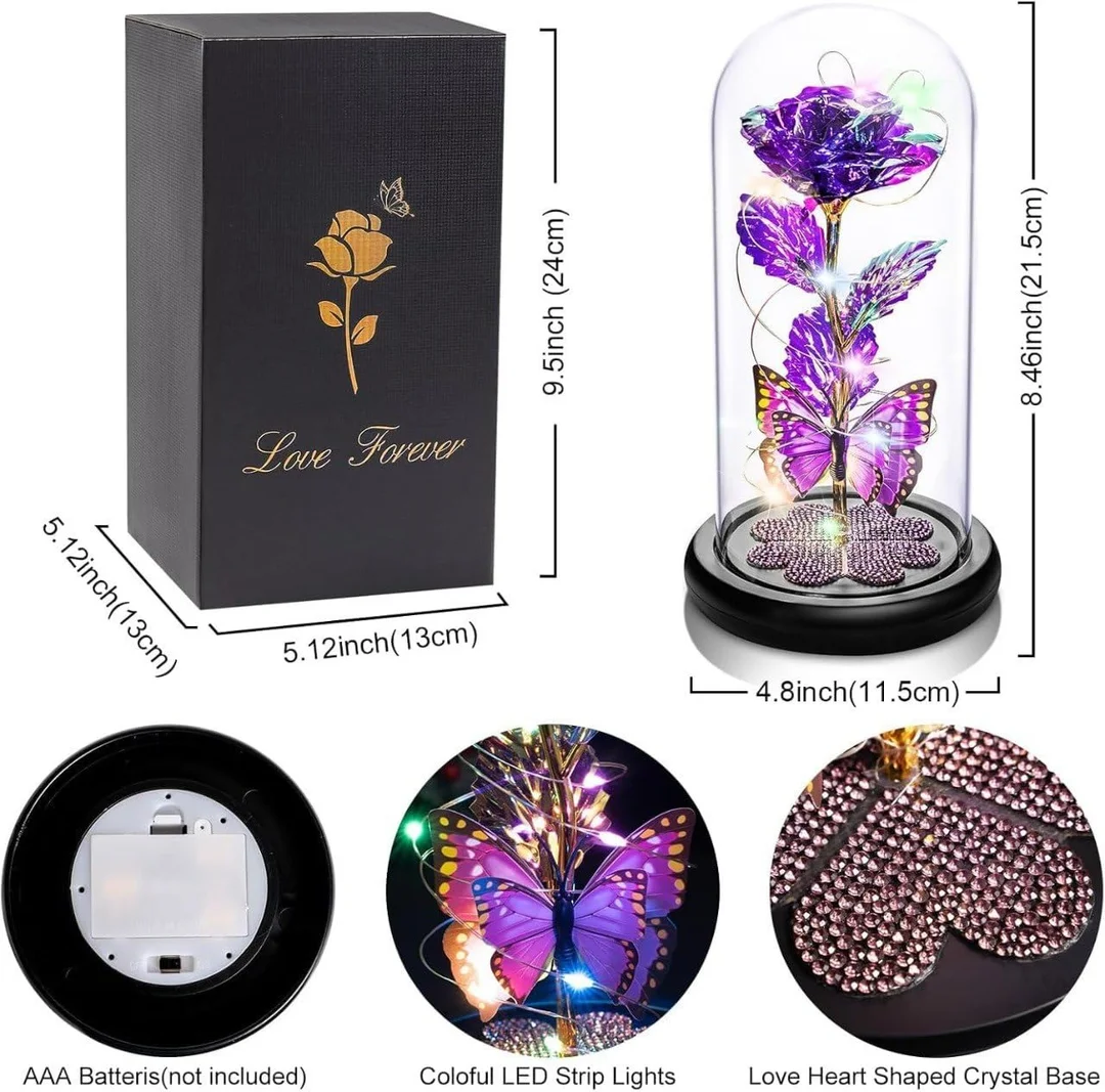 Vrutwa Galaxy Glass Rose with LED Light |Butterfly |  Romantic Gift image 4
