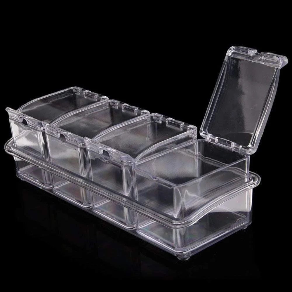 Vrutwa 4 Pc Plastic Crystal Seasoning Set | Acrylic Pepper Salt Spice Rack With Spoons | Kitchen Storage Containers | Dining Table Spice & Pickle Organizer | Transparent image 3