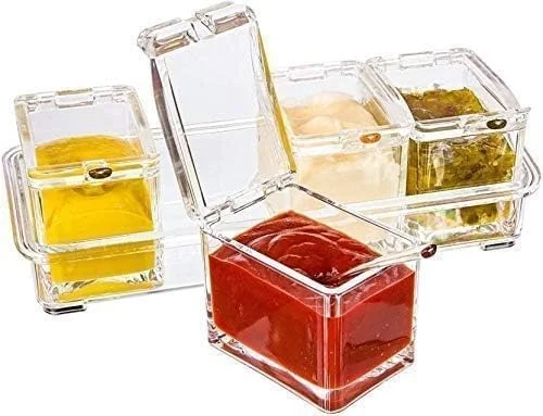 Vrutwa 4 Pc Plastic Crystal Seasoning Set | Acrylic Pepper Salt Spice Rack With Spoons | Kitchen Storage Containers | Dining Table Spice & Pickle Organizer | Transparent image 1
