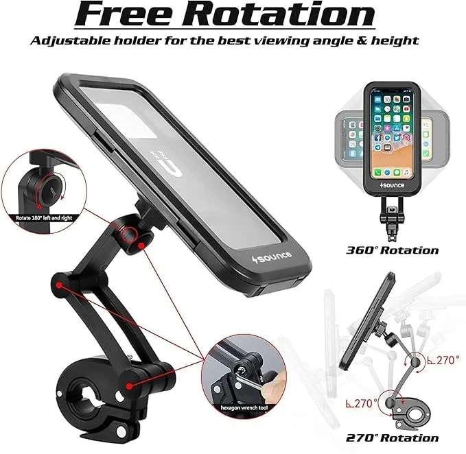 Waterproof Bike Mobile Holder Rotation Universal Motorcycle & Bicycle Handlebar Phone Mount with Touchscreen Case for Inch Smartphones Anti-Slip Durable GPS Navigation Stand image 2