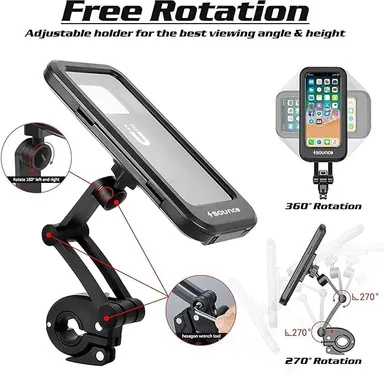Waterproof Bike Mobile Holder Rotation Universal Motorcycle & Bicycle Handlebar Phone Mount with Touchscreen Case for  Inch Smartphones Anti-Slip Durable GPS Navigation Stand thumbnail 1
