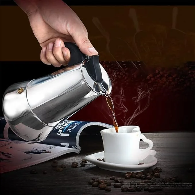 Vrutwa Xpresso Stainless Steel Stovetop Coffee Percolator | South Indian Kaapi Maker | Moka Pot Espresso Maker | Mocha Pot Authentic Coffee Brewer 6 Cups 350ml Silver image 2