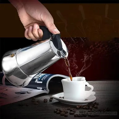 Vrutwa Xpresso Stainless Steel Stovetop Coffee Percolator | South Indian Kaapi Maker | Moka Pot Espresso Maker | Mocha Pot Authentic Coffee Brewer 6 Cups 350ml Silver thumbnail 1