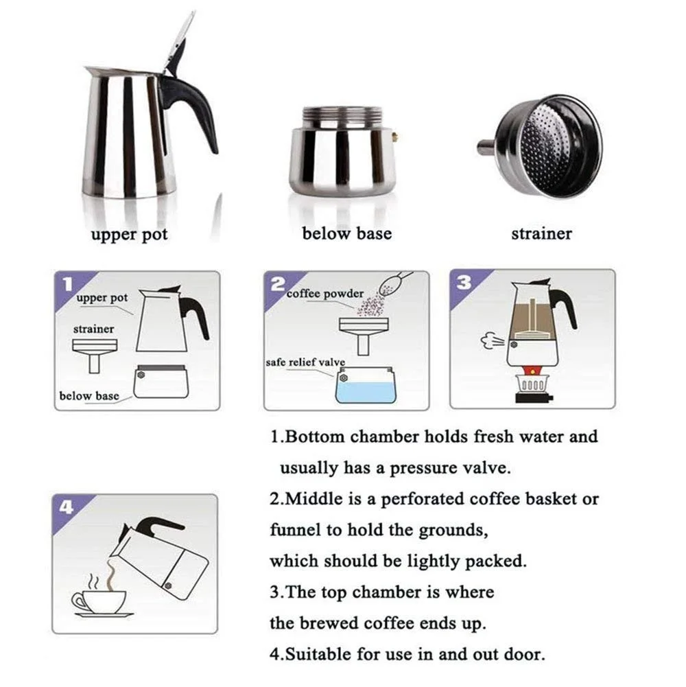 Vrutwa Xpresso Stainless Steel Stovetop Coffee Percolator | South Indian Kaapi Maker | Moka Pot Espresso Maker | Mocha Pot Authentic Coffee Brewer 6 Cups 350ml Silver image 6