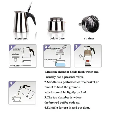 Vrutwa Xpresso Stainless Steel Stovetop Coffee Percolator | South Indian Kaapi Maker | Moka Pot Espresso Maker | Mocha Pot Authentic Coffee Brewer 6 Cups 350ml Silver thumbnail 5
