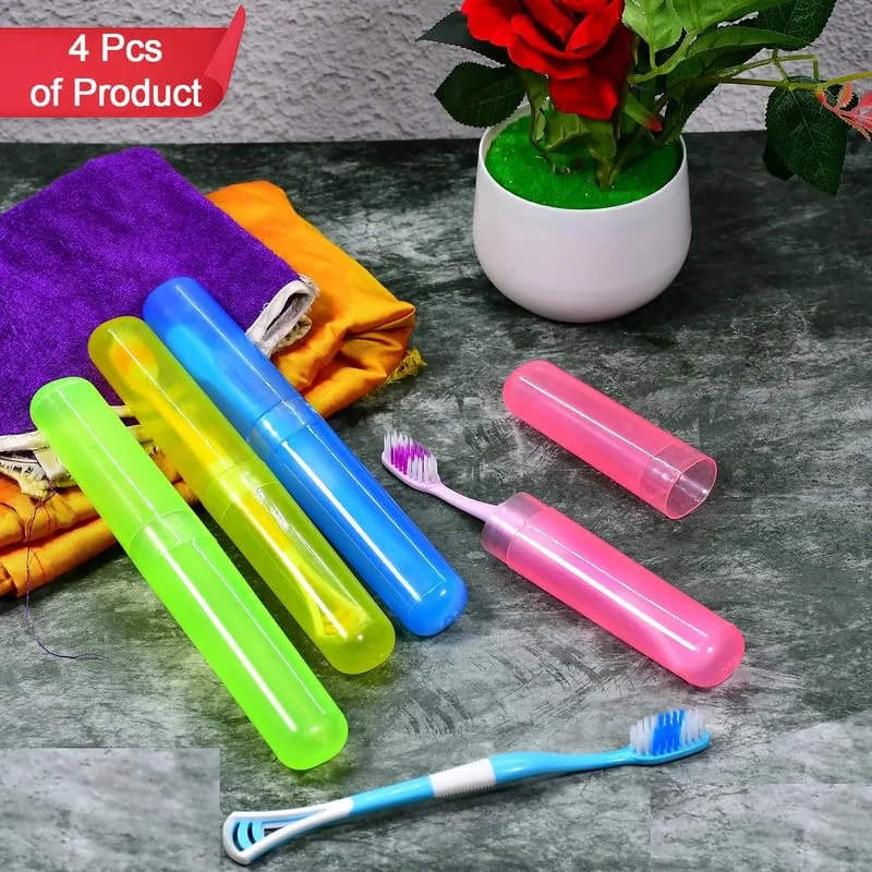 4-Piece Anti-Bacterial Plastic Toothbrush Cover Set | Durable Travel Holder Case BPA-Free image 2