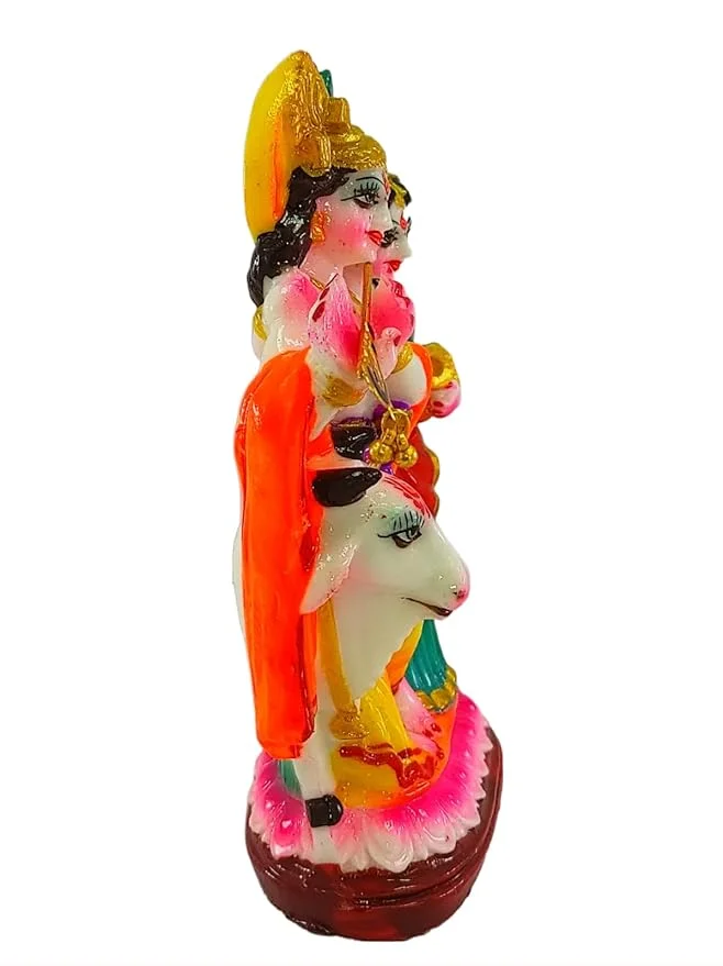Radha Krishna Idol with Cow | Polyresin Handmade Multicolored Murti 17cm Figurine for Home Decor | Pooja Room, Wedding Gift image 3