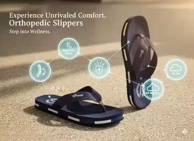 Orthopedic Comfort Slippers Black IND-9 | Anti-Skid Cushioned Footwear | for Heel & Arch Support | comfort slippers 