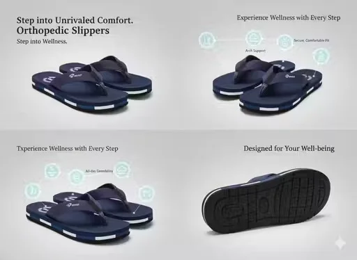 Orthopedic Comfort Slippers Black IND-9 | Anti-Skid Cushioned Footwear | for Heel & Arch Support | comfort slippers image 2