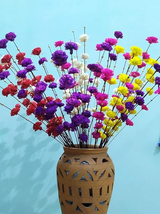 Multicolour Artificial Rose Flower Bunch Stick Premium Decorative Faux Flowers for Home Office Party Decor Table Vase Centrepiece Wall Hanging image 2
