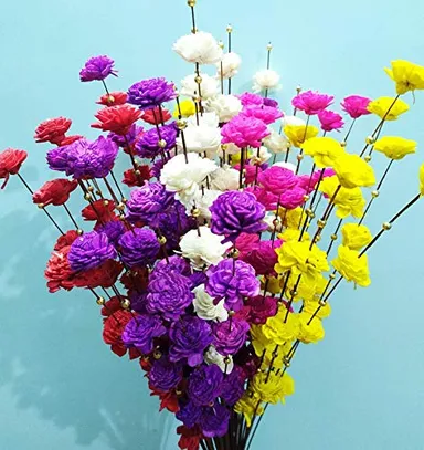 Multicolour Artificial Rose Flower Bunch Stick Premium Decorative Faux Flowers for Home Office Party Decor Table Vase Centrepiece Wall Hanging thumbnail 2