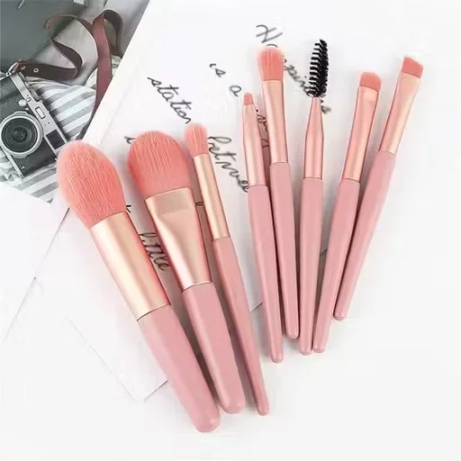 Premium Makeup Brush Set Pink | 8 Pcs Synthetic Foundation Blending Face & Eye Brushes image 2