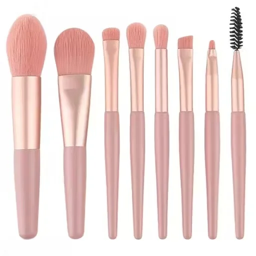 Premium Makeup Brush Set Pink | 8 Pcs Synthetic Foundation Blending Face & Eye Brushes image 3