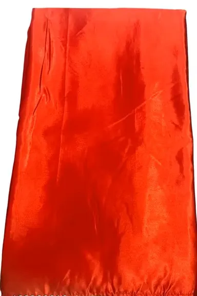 Women's Solid Japan Satin Silk Saree | All Over Pearl Lace Border| Unstitched Blouse | Red Color Saree for Wedding | Festive Party Wear thumbnail 1