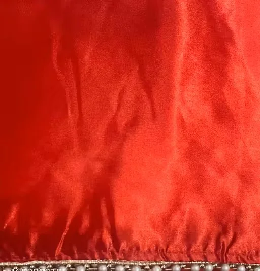 Women's Solid Japan Satin Silk Saree | All Over Pearl Lace Border| Unstitched Blouse | Red Color Saree for Wedding | Festive Party Wear image 3