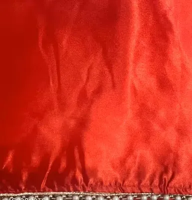 Women's Solid Japan Satin Silk Saree | All Over Pearl Lace Border| Unstitched Blouse | Red Color Saree for Wedding | Festive Party Wear thumbnail 2
