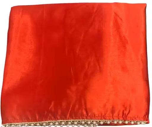 Women's Solid Japan Satin Silk Saree | All Over Pearl Lace Border| Unstitched Blouse | Red Color Saree for Wedding | Festive Party Wear image 4