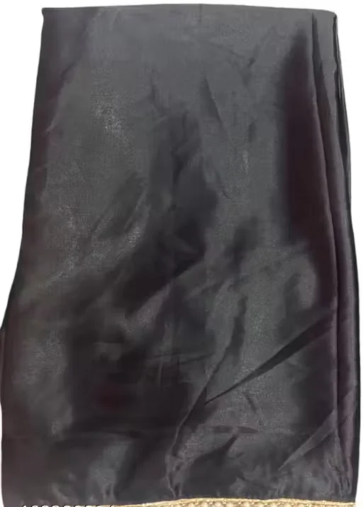 Women's Solid Japan Satin Silk Saree – Black | Pearl Lace Border| Unstitched Blouse Piece| Party Wear Saree for Women | Premium Satin Saree for Wedding| Traditional Events and Festive Occasions image 3