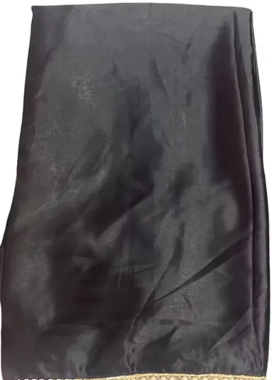 Women's Solid Japan Satin Silk Saree – Black | Pearl Lace Border| Unstitched Blouse Piece| Party Wear Saree for Women | Premium Satin Saree for Wedding| Traditional Events and Festive Occasions thumbnail 2