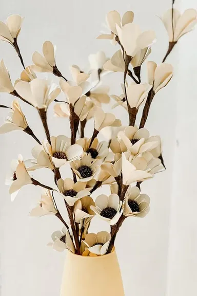 Coastal Habitat White Handmade Flower | Stems Set of 5 100% Natural 75-80 CM | Home & Office Décor Ideal Gift thumbnail 2