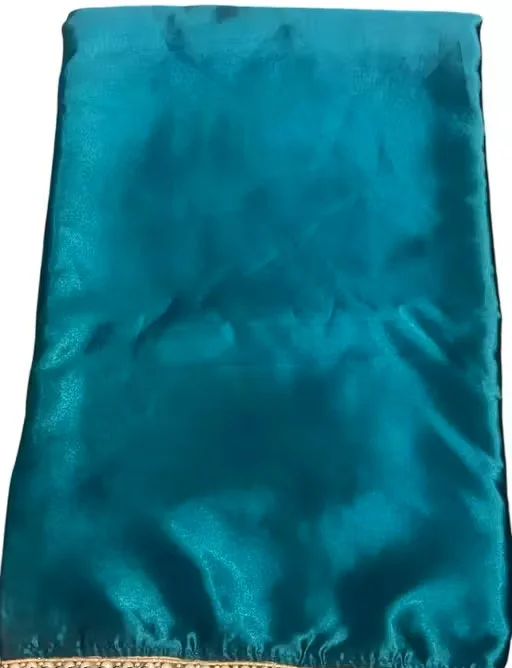 Women's Solid Japan Satin Silk Saree | Blue Pearl Lace Border | Unstitch Blouse | Elegant Satin Saree | Party Wear Saree | Bridal Silk Saree image 3