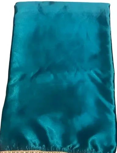 Women's Solid Japan Satin Silk Saree | Blue Pearl Lace Border | Unstitch Blouse | Elegant Satin Saree | Party Wear Saree | Bridal Silk Saree thumbnail 2