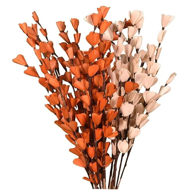 Handmade Palm Leaves Lily Floral | Bunch Stick Orange Beige | Decorative Artificial Flowers for Vase Living Room Home Decor image 1