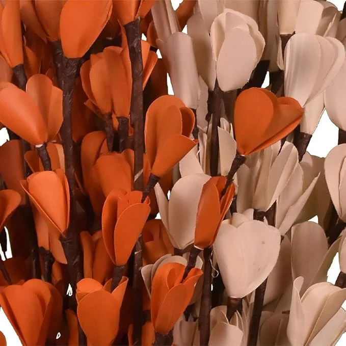Handmade Palm Leaves Lily Floral | Bunch Stick Orange Beige | Decorative Artificial Flowers for Vase Living Room Home Decor image 2