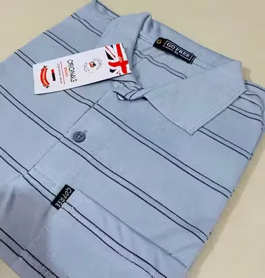 Men Cotton Collar T-Shirt with Pocket | Striped | Light Grey | Casual Everyday | L Size thumbnail 2