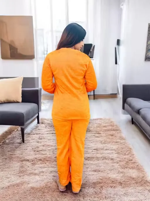 Orange Women’s Winter Nightwear Set | Woolen Heart Logo | Pyjamas | M Size image 2